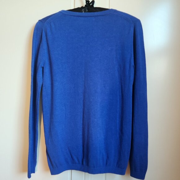 Royal Blue Round Neck Pullover Sweater Pretty Pointelle Knitting - Picture 5 of 5